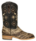 Mens Brown Cowboy Boots Real Cow Hair Leather - Square Toe