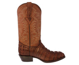 Mens #130 Cognac Alligator Tail Print Leather Cowboy Boots - Round Toe