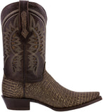 Mens Rustic Sand Teju Lizard Print Leather Cowboy Boots Snip Toe