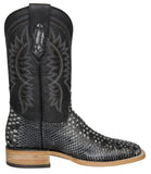 Mens Gray Cowboy Boots Snake Print Leather - Square Toe