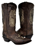 Womens Brown Cowboy Boots Cross & Wing Sequins - Snip Toe
