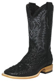 Mens #140N Black Cowboy Boots Crocodile Hornback Print - Square Toe