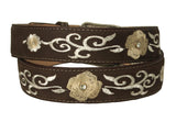 Dark Brown #820 Western Cowboy Belt Floral Leather - Removable Buckle