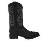 Mens Black Motorcycle Boots Crocodile Tail Print - J Toe