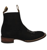 Womens Black Chelsea Cowboy Boots Nubuck Leather - Square Toe