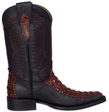 Mens Black Cherry Cowboy Boots Crocodile Back Print Overlay - Square Toe