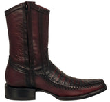 Mens Black Cherry Cowboy Boots Crocodile Print Leather Zipper - Square Toe