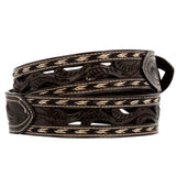 Brown Western Cowboy Belt Braided Tooled Leather - Rodeo Buckle