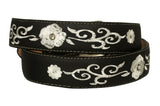 Black #820 Western Cowboy Belt Floral Leather - Removable Buckle