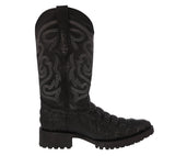 Mens Black Motorcycle Boots Crocodile Back Cut Print - J Toe