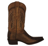 Mens #180 Honey Brown Cowboy Boots Python Snake Print - Snip Toe