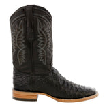 Mens Black Western Wear Leather Cowboy Boots Snake Print - Square Toe