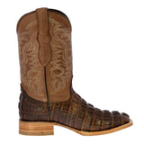 Mens #130N Brown Alligator Tail Print Leather Cowboy Boots - Square Toe