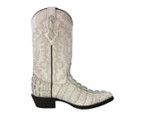 Mens #130 Off White Alligator Tail Print Leather Cowboy Boots - J Toe