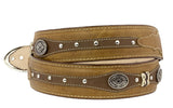 Honey Brown Western Cowboy Leather Belt Navajo Concho - Silver Buckle