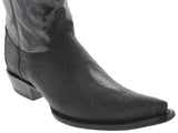 Men's Black Genuine Stingray Single Stone Leather Cowboy Boots 3X Toe
