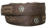 Dark Brown #165 Western Belt Embroidered Leather - Removable Buckle
