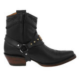 Womens Dixie Black Western Ankle Boots Leather Boot Straps - Snip Toe