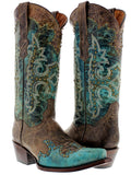 Womens Katy Baby Turquoise Cowboy Boots Leather - Snip Toe