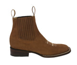 Mens Light Brown Chelsea Ankle Boots Nubuck Leather - Square Toe