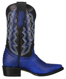Mens #180 Blue Cowboy Boots Python Snake Print - J Toe