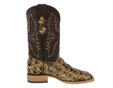 Mens Sand Cowboy Boots Pirarucu Fish Print - Square Toe
