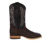 Mens Black Cherry Cowboy Boots Ostrich Quill Print Leather - Square Toe