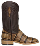 Mens #105N Sand Cowboy Boots Alligator Big Belly Print - Square Toe