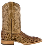 Mens Sand Alligator Hornback Print Leather Cowboy Boots Square Toe