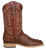 Mens Cognac Cowboy Boots Crocodile Tail Print - Square Toe