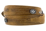 Tan Western Cowboy Leather Belt Navajo Concho - Silver Buckle