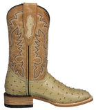 Mens #210N Sand Cowboy Boots Ostrich Quill Print Leather - Square Toe