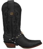 Womens Jane Black Western Boots Leather Removable Strap - Snip Toe