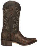 Mens Brown Cowboy Boots Snake Print Leather - J Toe