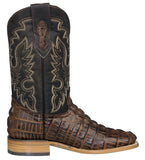 Mens Brown Cowboy Boots Crocodile Tail Print - Square Toe