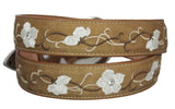 Sand #495 Western Belt Floral Leather - Removable Buckle