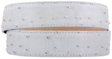 White Western Cowboy Belt Ostrich Quill Print Leather - Silver Buckle