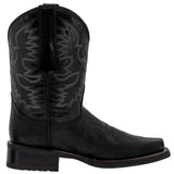 Mens Black Western Leather Cowboy Boots - Square Toe