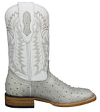 Mens #210N Off White Cowboy Boots Ostrich Quill Print Leather - Square Toe