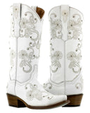 Womens "I Do' White Wedding Boots Leather - Snip Toe