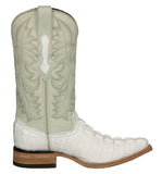 Mens White Cowboy Boots Crocodile Tail Print - 3X Toe