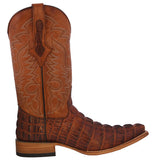 Mens Cognac Crocodile Tail Print Leather Cowboy Boots - 3X Toe