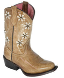 Kids FLWR Almond Western Cowboy Boots Floral Leather - Snip Toe