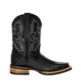 Mens Black Western Wear Leather Cowboy Boots - Square Toe