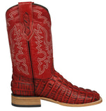 Mens Red Cowboy Boots Crocodile Tail Print - Square Toe