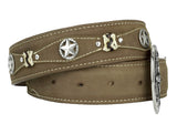 Light Brown Western Cowboy Leather Belt Ranger Concho - Silver Buckle