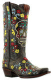 Womens Catrina Black Cowboy Boots Distressed Leather - Snip Toe