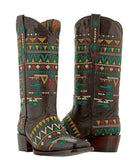 Womens Navajo Brown Cowboy Boots Leather - Square Toe