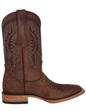 Mens Cognac Snake Print Leather Cowboy Boots - Square Toe