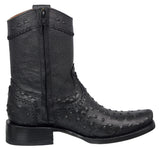 Mens #20RA Black Cowboy Boots Ostrich Print Zipper - Square Toe